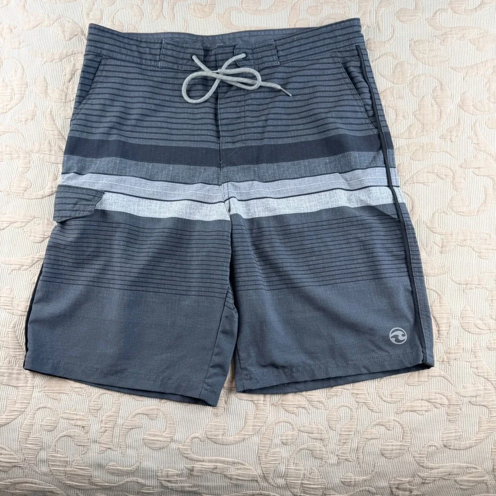 Ocean Current Mens Board Shorts Charcoal Grey Striped Surf Swim Trunks Size 32
